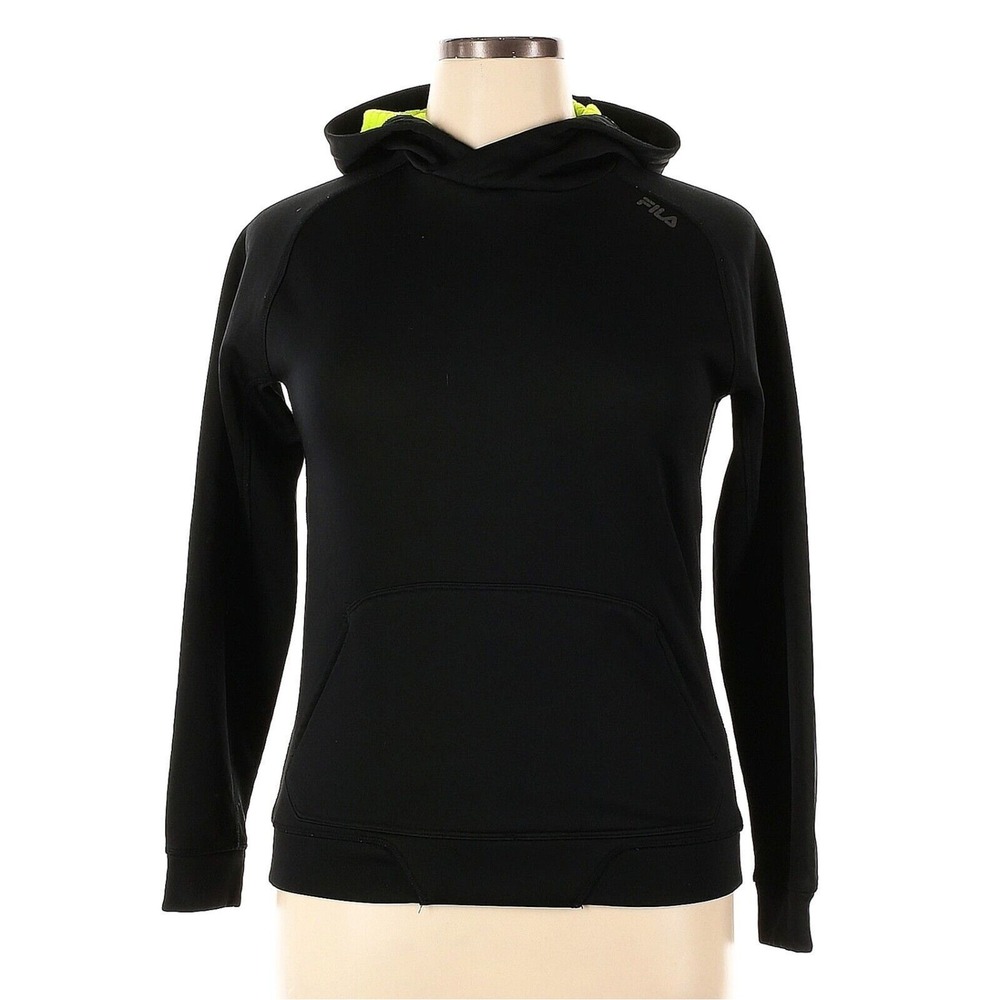 FILA Sport Hoodie Boys XL 18-20 Black Neon Live In Motion Pullover Kidcore NWOT